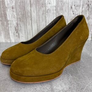 Vol de Nuit Emile Thoard Green Suede Round-Toe Wedges EU 36